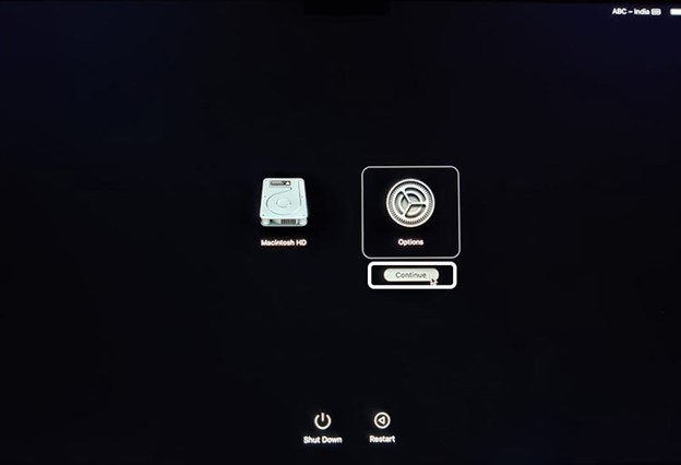 Drücken und halten Sie die Ein-/Aus-Taste, bis die Startoptionen auf dem Mac M2 angezeigt werden.